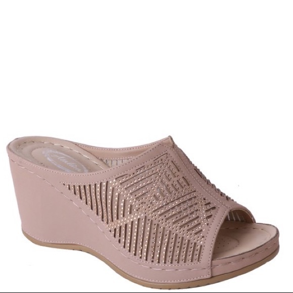 Italina White Rhinestone Embellished Cut Out Platform Wedge Heeled Sandal 10 - Picture 4 of 6